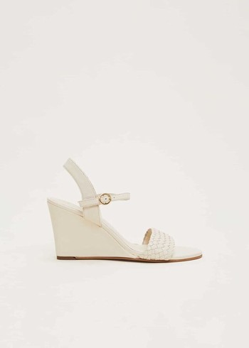 Phase Eight Leather Plait Strap Wedge Heels White USA | 0453986-AI